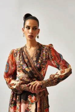 Rajdeep Ranawat Udipti Orange Floral Printed Front-Wrap Dress -Outlet Spiffy Fits Store 011223rr45 4