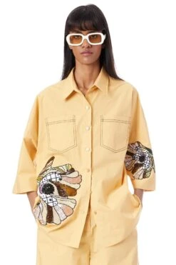 Kanika Goyal Label Yellow Hand Embellished Poppies Shirt