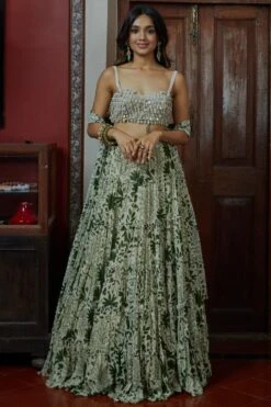 Arpita Mehta Green Printed & Embroidered Lehenga Set