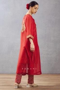 Torani Revathi Bright Red Sheer Silk Kurta Set -Outlet Spiffy Fits Store 0411tor01 4 1