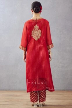 Torani Revathi Bright Red Sheer Silk Kurta Set -Outlet Spiffy Fits Store 0411tor01 5 1