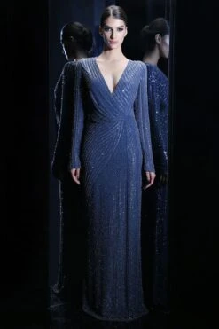 Rohit Gandhi + Rahul Khanna Galaxy Blue Embellished Bodycon Gown