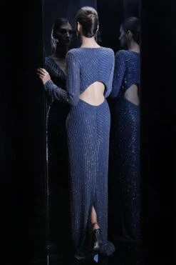 Rohit Gandhi + Rahul Khanna Galaxy Blue Embellished Bodycon Gown -Outlet Spiffy Fits Store 0512rg12 4