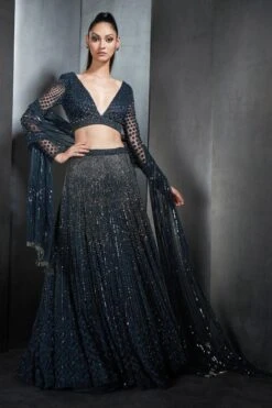 Rohit Gandhi + Rahul Khanna Navy Embellished Lehenga Set -Outlet Spiffy Fits Store 0602rk02 3