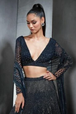 Rohit Gandhi + Rahul Khanna Navy Embellished Lehenga Set -Outlet Spiffy Fits Store 0602rk02 4