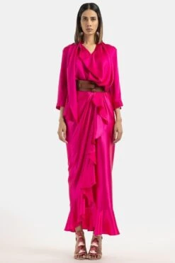 431-88 By Shweta Kapur Fuchsia Pink Scarf Shirt