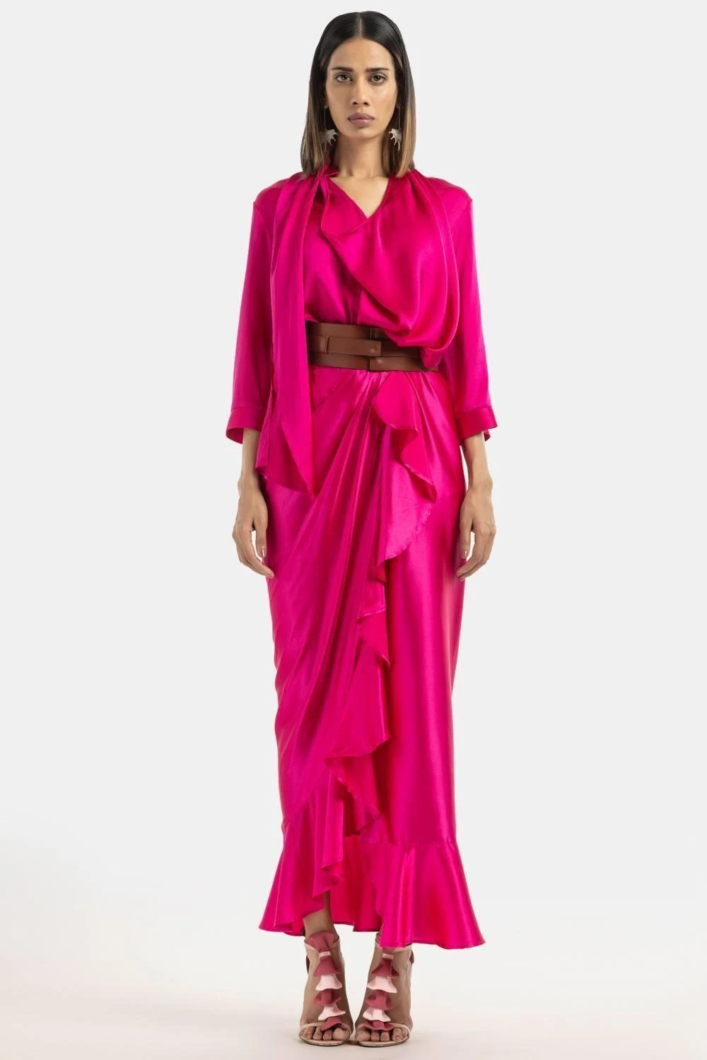431-88 By Shweta Kapur Fuchsia Pink Scarf Shirt 1 431-88 By Shweta Kapur Fuchsia Pink Scarf Shirt
