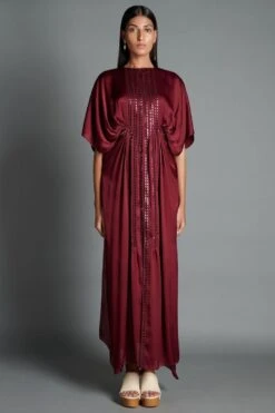 Amit Aggarwal Plum Drape Kaftan Dress