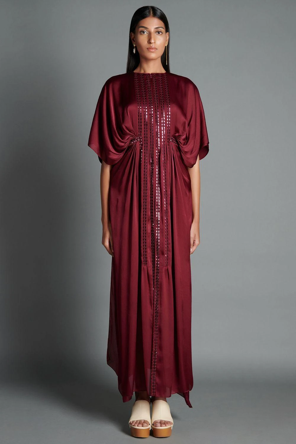 Amit Aggarwal Plum Drape Kaftan Dress 1 Amit Aggarwal Plum Drape Kaftan Dress