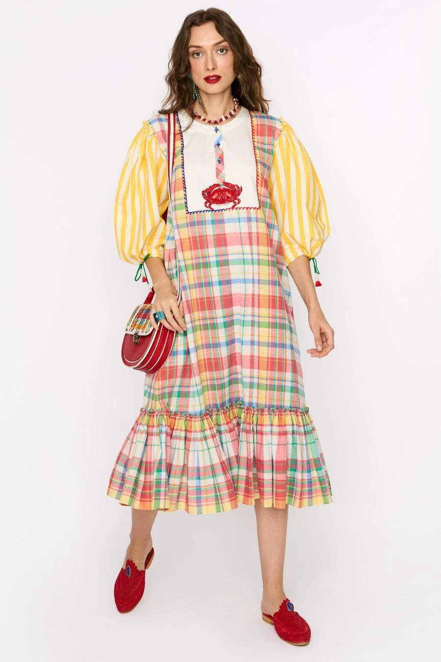 Rara Avis Yellow Checkered Hand Embellished Dress 1 Rara Avis Yellow Checkered Hand Embellished Dress