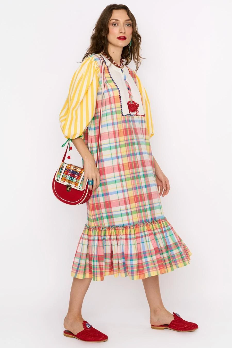 Rara Avis Yellow Checkered Hand Embellished Dress 2 Rara Avis Yellow Checkered Hand Embellished Dress - Image 2