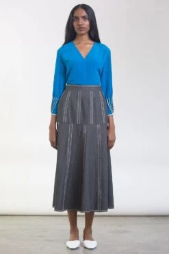 Bodice Grey Denim A-line Panelled Skirt