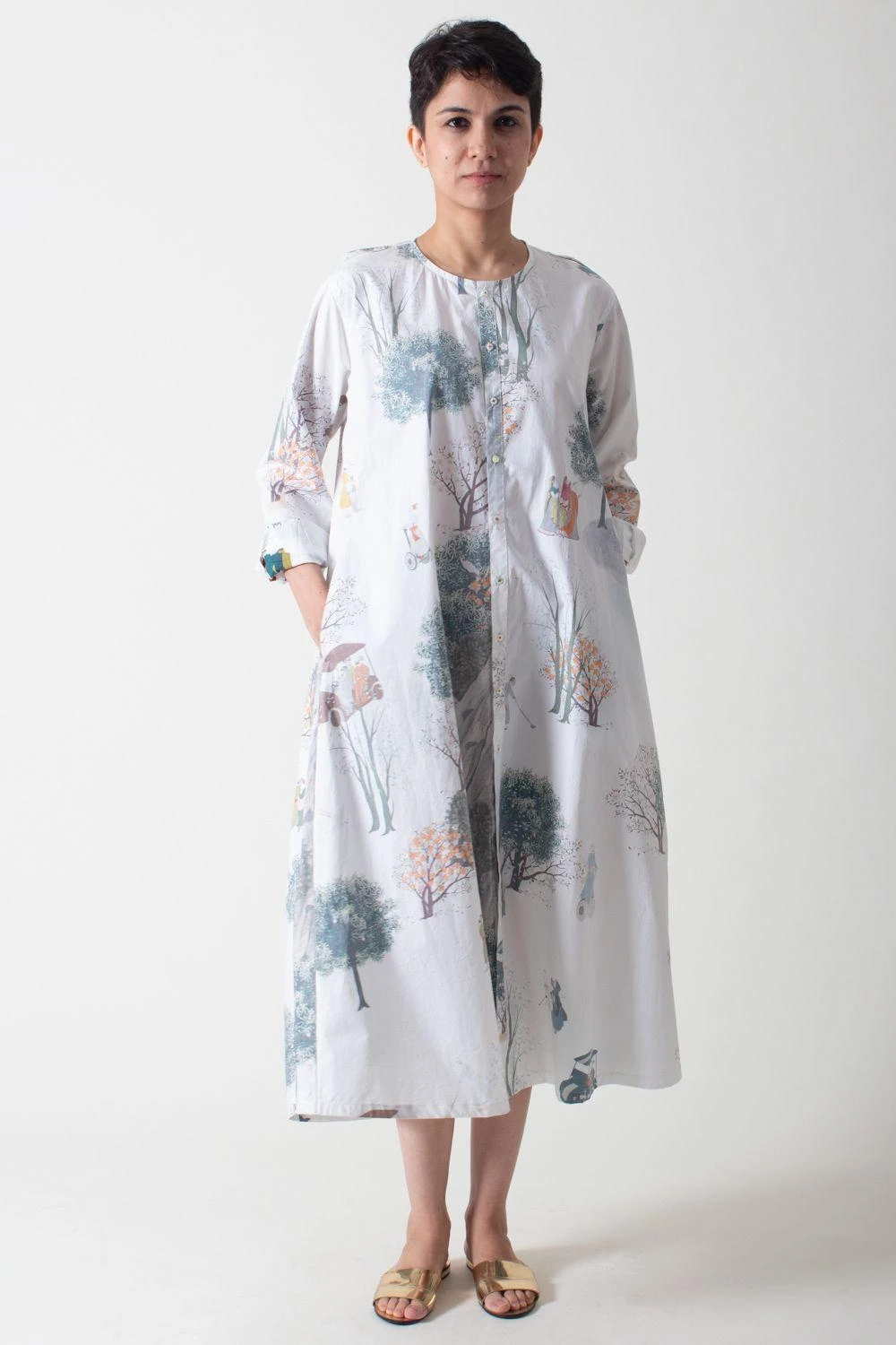 SUKETDHIR White Printed Poplin Shirt Dress 3 SUKETDHIR White Printed Poplin Shirt Dress - Image 3