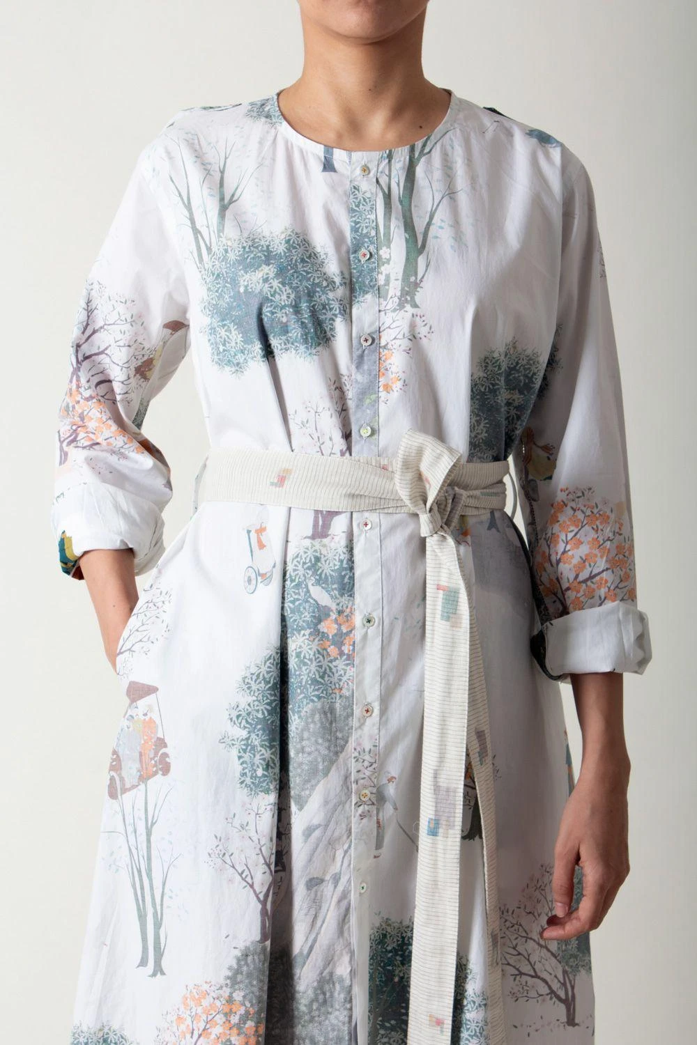 SUKETDHIR White Printed Poplin Shirt Dress 4 SUKETDHIR White Printed Poplin Shirt Dress - Image 4