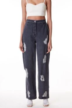 Kanika Goyal Label Dark Grey Distressed Denim Pants