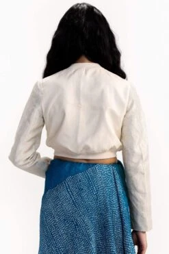 Medium Ivory Bomber Blouse With Metallic Sleeves -Outlet Spiffy Fits Store 1110smr38 5