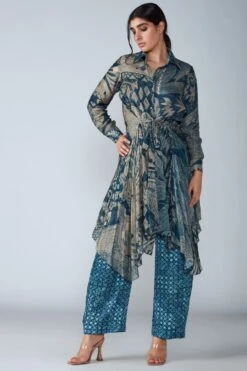 Saaksha & Kinni Blue Grid Printed High Waisted Pants