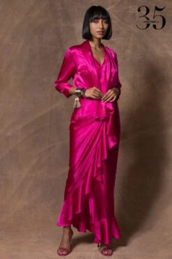 431-88 By Shweta Kapur Fuschia Silk Ruffled Skirt