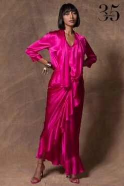 431-88 By Shweta Kapur Fuschia Silk Ruffled Skirt -Outlet Spiffy Fits Store 115ske15 3