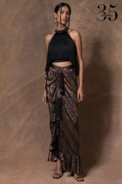 431-88 By Shweta Kapur Black Jewelled Halter Neck Top