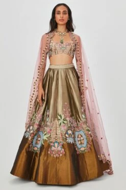 Aisha Rao Gold Floral Embellished Lehenga Set