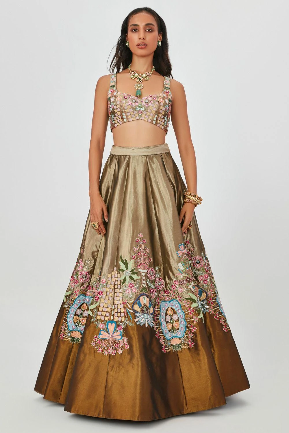 Aisha Rao Gold Floral Embellished Lehenga Set 2 Aisha Rao Gold Floral Embellished Lehenga Set - Image 2