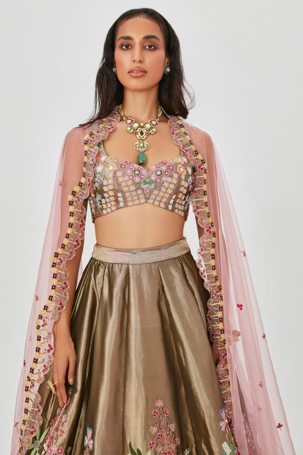 Aisha Rao Gold Floral Embellished Lehenga Set 5 Aisha Rao Gold Floral Embellished Lehenga Set - Image 5