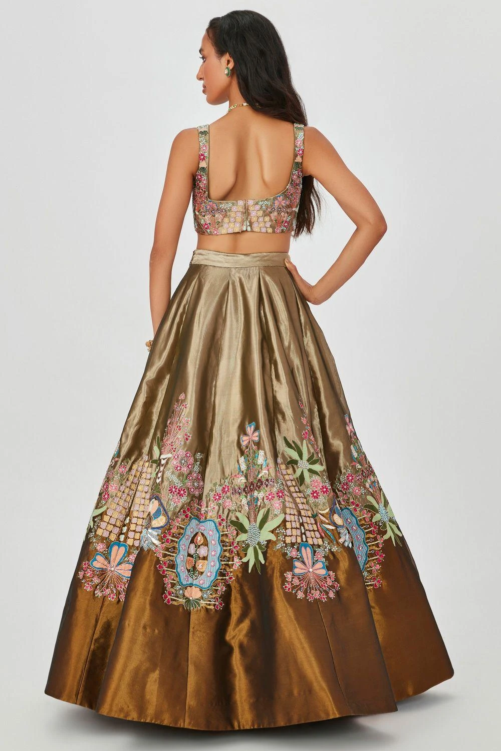 Aisha Rao Gold Floral Embellished Lehenga Set 6 Aisha Rao Gold Floral Embellished Lehenga Set - Image 6