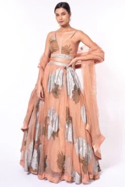 Bhumika Sharma Nude Dahlia Print Lehenga Set