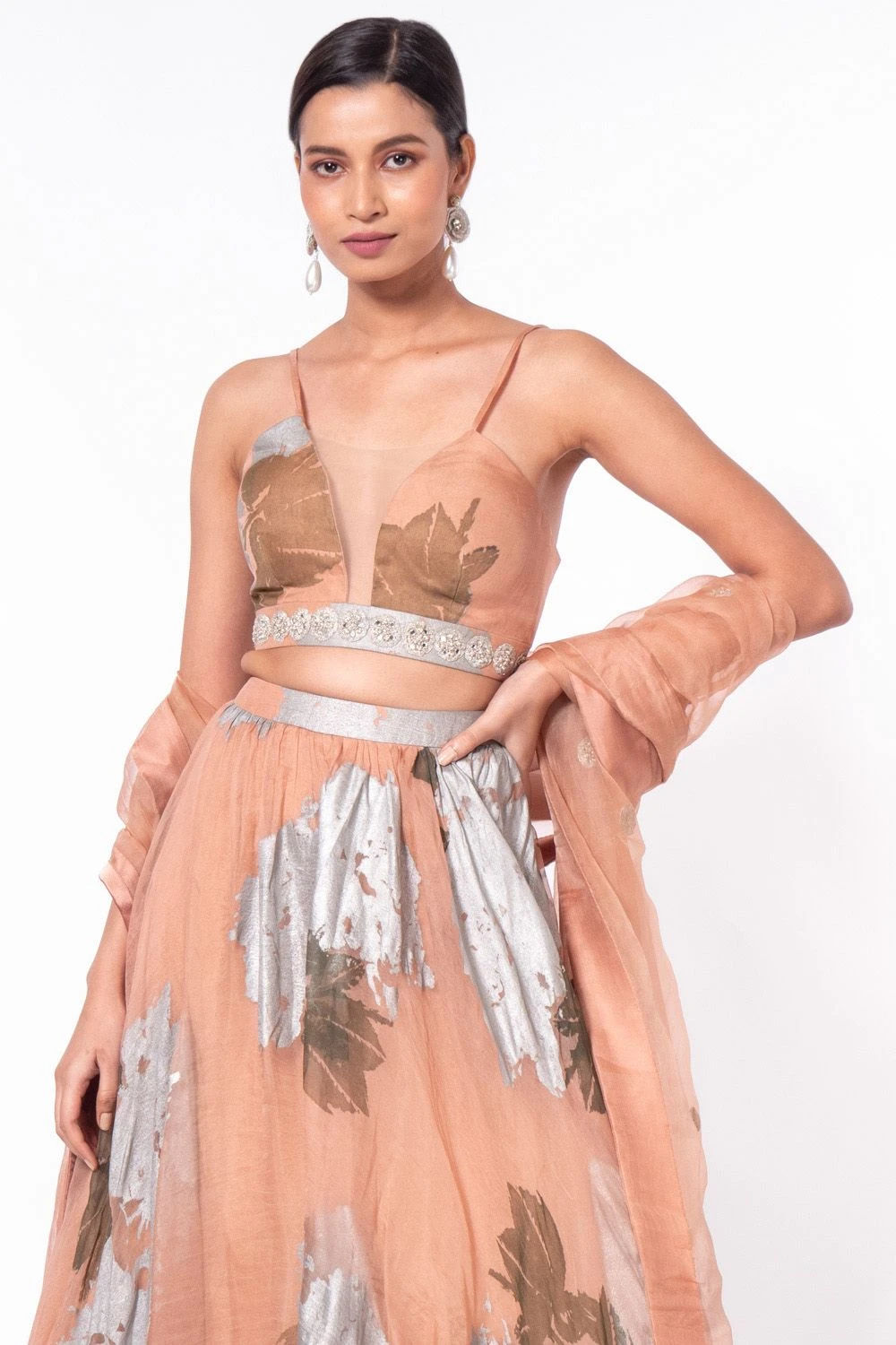 Bhumika Sharma Nude Dahlia Print Lehenga Set 3 Bhumika Sharma Nude Dahlia Print Lehenga Set - Image 3