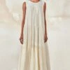 Khara Kapas White Lily Bouque Tiered Dress