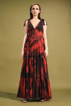 Nikita Mhaisalkar Red Stroke Printed Maxi Dress