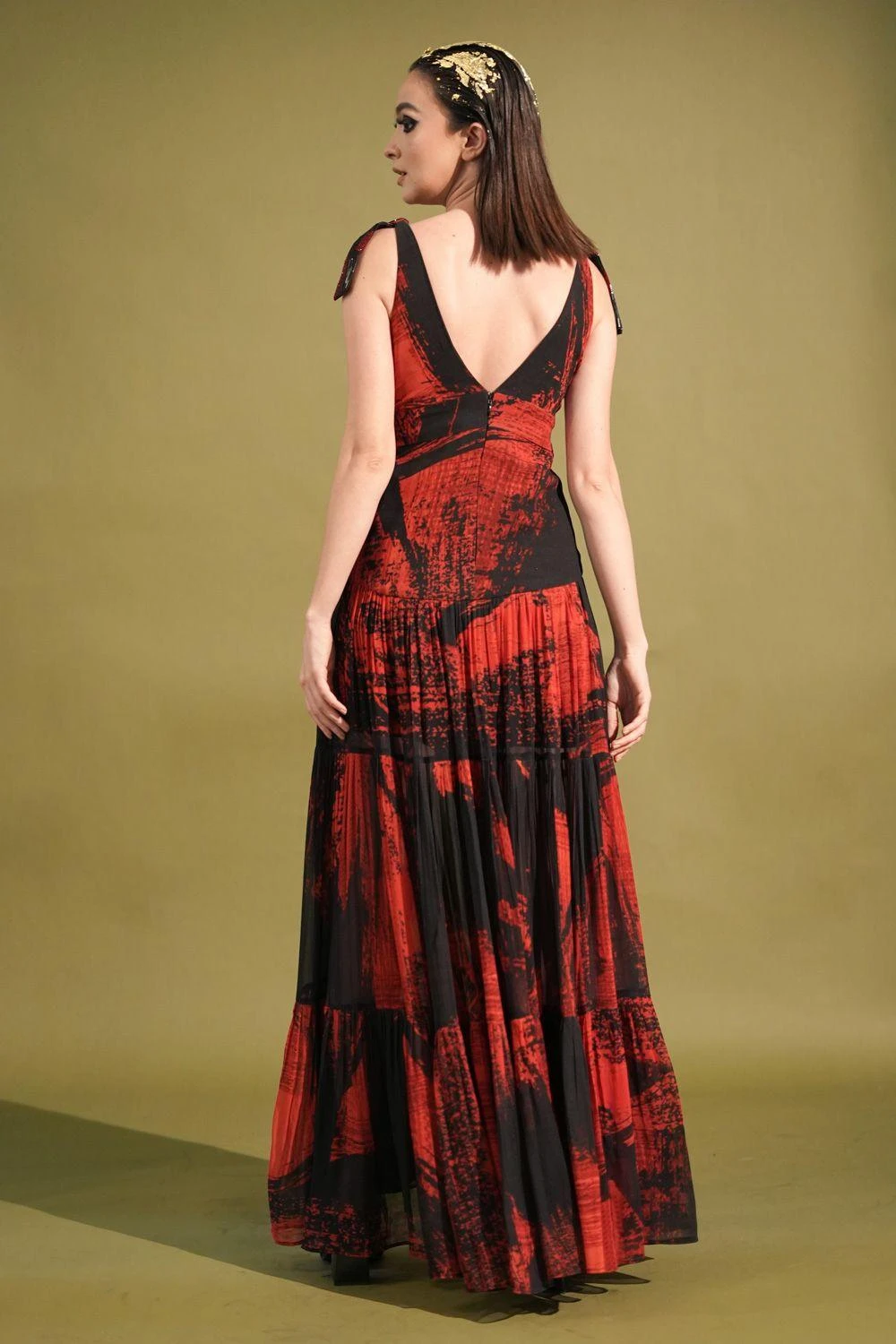 Nikita Mhaisalkar Red Stroke Printed Maxi Dress 7 Nikita Mhaisalkar Red Stroke Printed Maxi Dress - Image 7