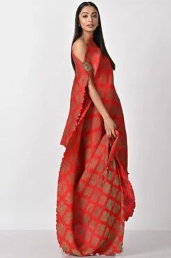 Kiran Uttam Ghosh Red Printed & Pleated Drape 9 Kiran Uttam Ghosh Red Printed & Pleated Drape -Outlet Spiffy Fits Store 1311kug5 4