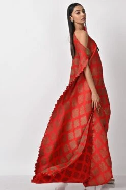 Kiran Uttam Ghosh Red Printed & Pleated Drape 11 Kiran Uttam Ghosh Red Printed & Pleated Drape -Outlet Spiffy Fits Store 1311kug5 6