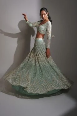 Ritika Mirchandani Aqua Geometric Embroidered Lehenga Set -Outlet Spiffy Fits Store 1312rm20 4