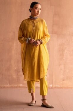 Swatti Kapoor Yellow Handblock Printed Pants