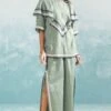 Ikai Granite Green Nile High Slit Pants