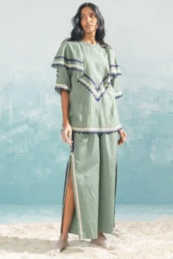 Ikai Granite Green Nile High Slit Pants