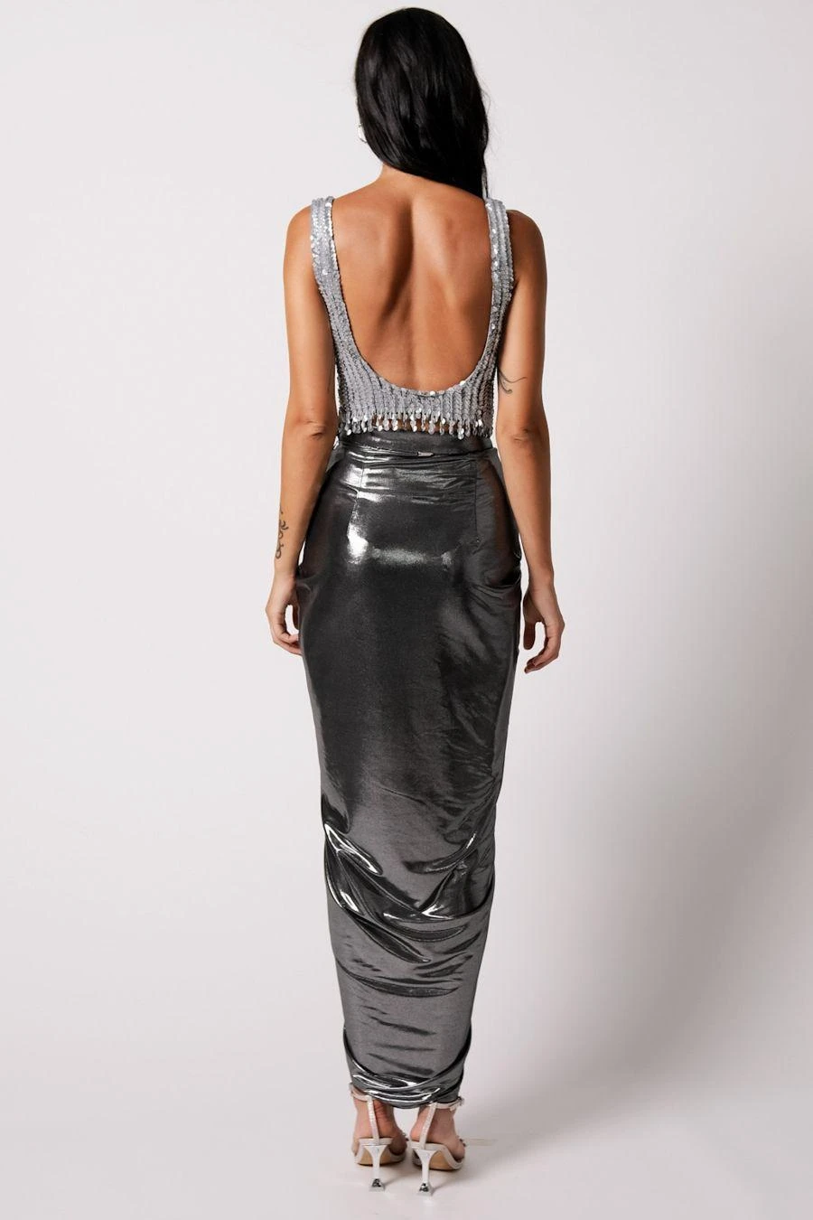 431-88 By Shweta Kapur Silver Chrome Scoop Blouse 3 431-88 By Shweta Kapur Silver Chrome Scoop Blouse - Image 3