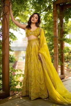 Archana Jaju Mustard Kalamkari Lehenga Set