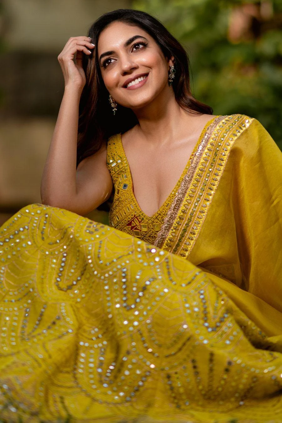 Archana Jaju Mustard Kalamkari Lehenga Set 8 Archana Jaju Mustard Kalamkari Lehenga Set - Image 8