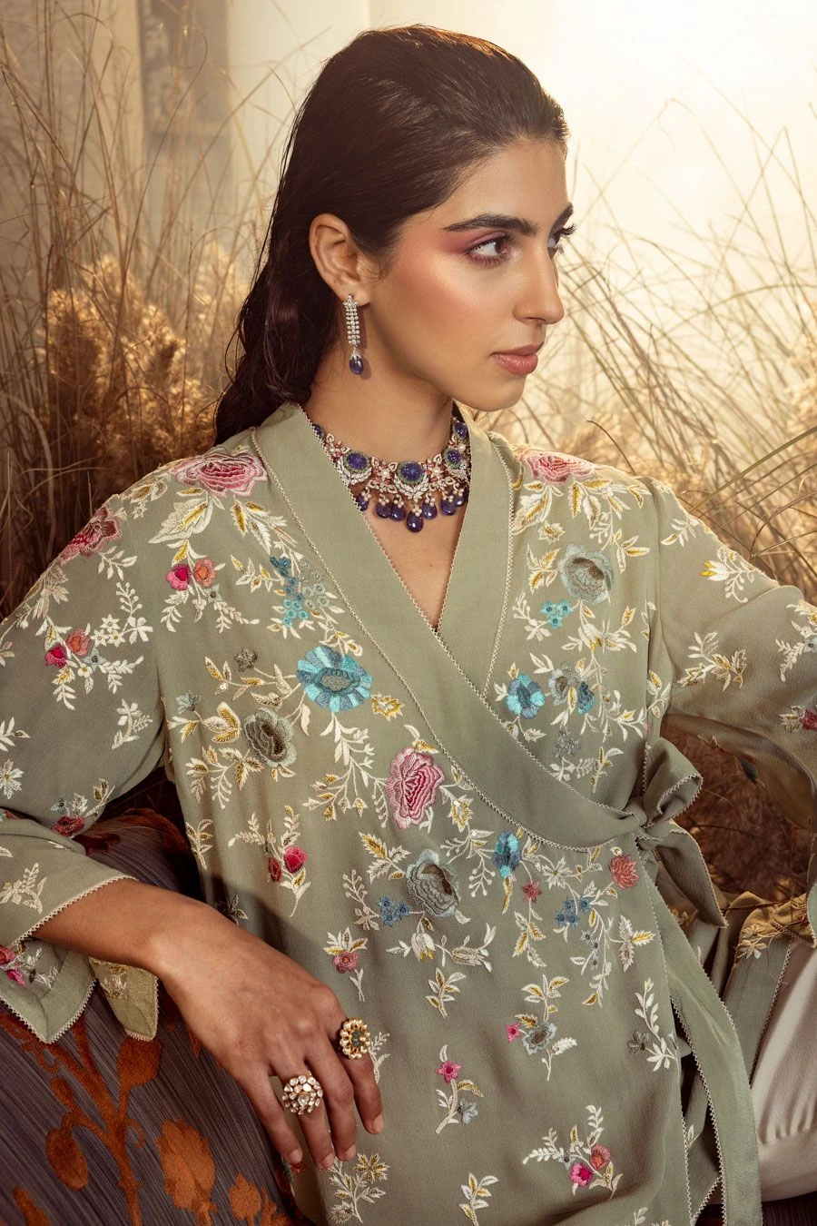 PATINE Sage Green Embroidered Wrap Top 3 PATINE Sage Green Embroidered Wrap Top - Image 3