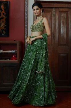 Arpita Mehta Green & Sand Garden Print Tiered Lehenga Set -Outlet Spiffy Fits Store 1511am34 3