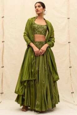 Outlet Spiffy Fits Store 6 Punit Balana Olive Green Embellished Lehenga Set