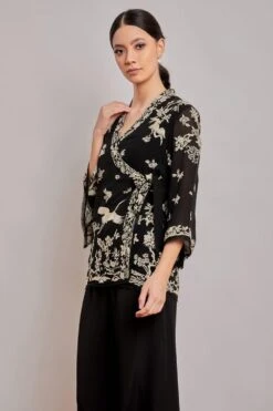 PATINE Black Parsi Gara Embroidered Wrap Top -Outlet Spiffy Fits Store 15961 3