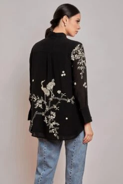 PATINE Black Crane Motifs Parsi Gara Embroidered Shirt -Outlet Spiffy Fits Store 15978 6