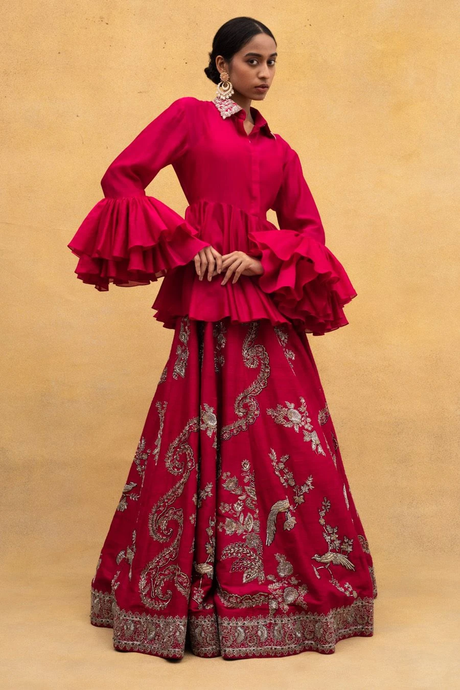 Jayanti Reddy Pink Peplum Top With A Zardosi Embroidered Collar 1 Jayanti Reddy Pink Peplum Top With A Zardosi Embroidered Collar