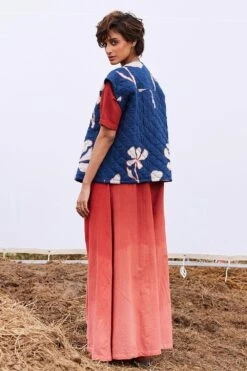 Khara Kapas Aster Blue Floral Printed Mul-Cotton Vest Jacket -Outlet Spiffy Fits Store 161223kk7 4