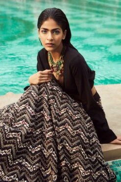 Ridhima Bhasin Black Chevron Embroidered Lehenga Set -Outlet Spiffy Fits Store 165rb22 2
